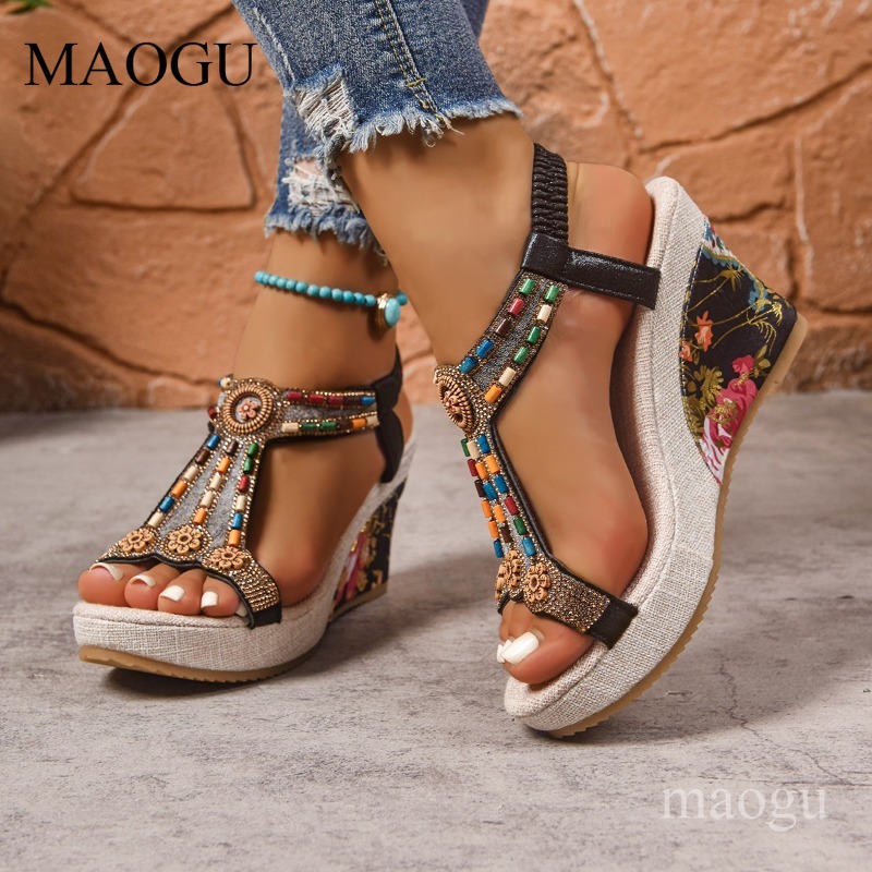 รองเท้าส้นเตารีดประดับลูกปัดลา - Ethnic Modern Fashion บทวิจารณ์และราคา