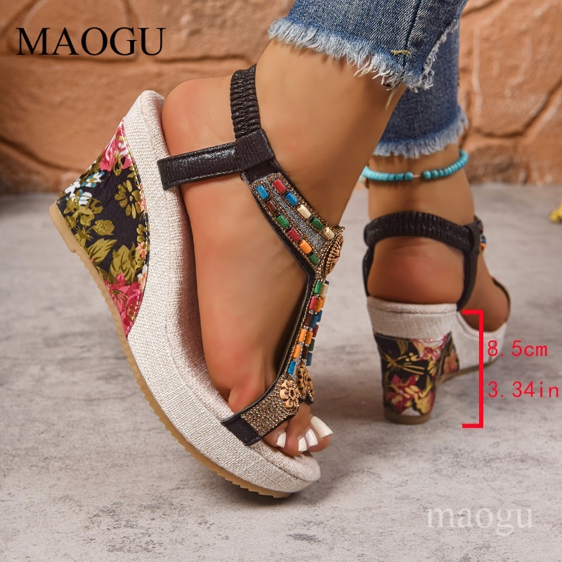 รองเท้าส้นเตารีดประดับลูกปัดลา - Ethnic Modern Fashion บทวิจารณ์และราคา